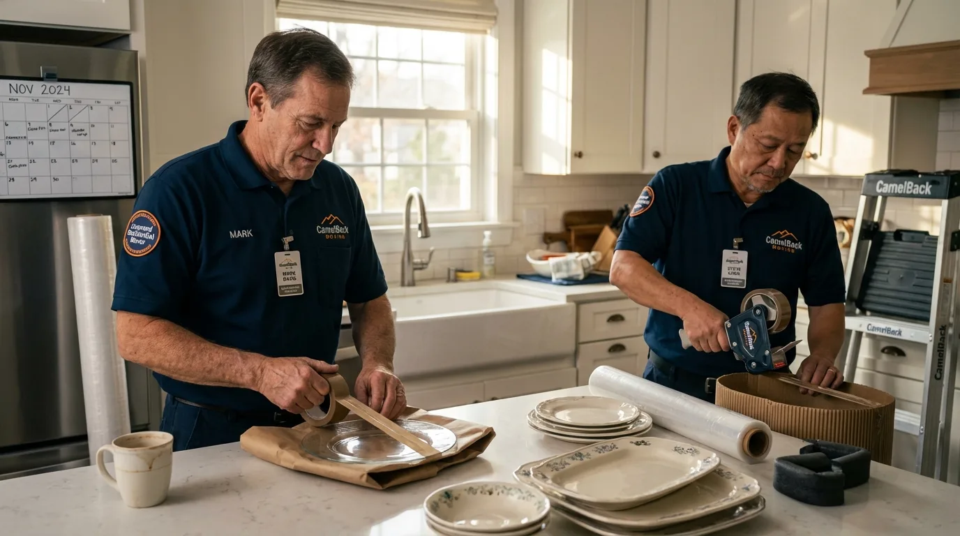 Professional crew packing kitchen dishware in Shadyside, OH